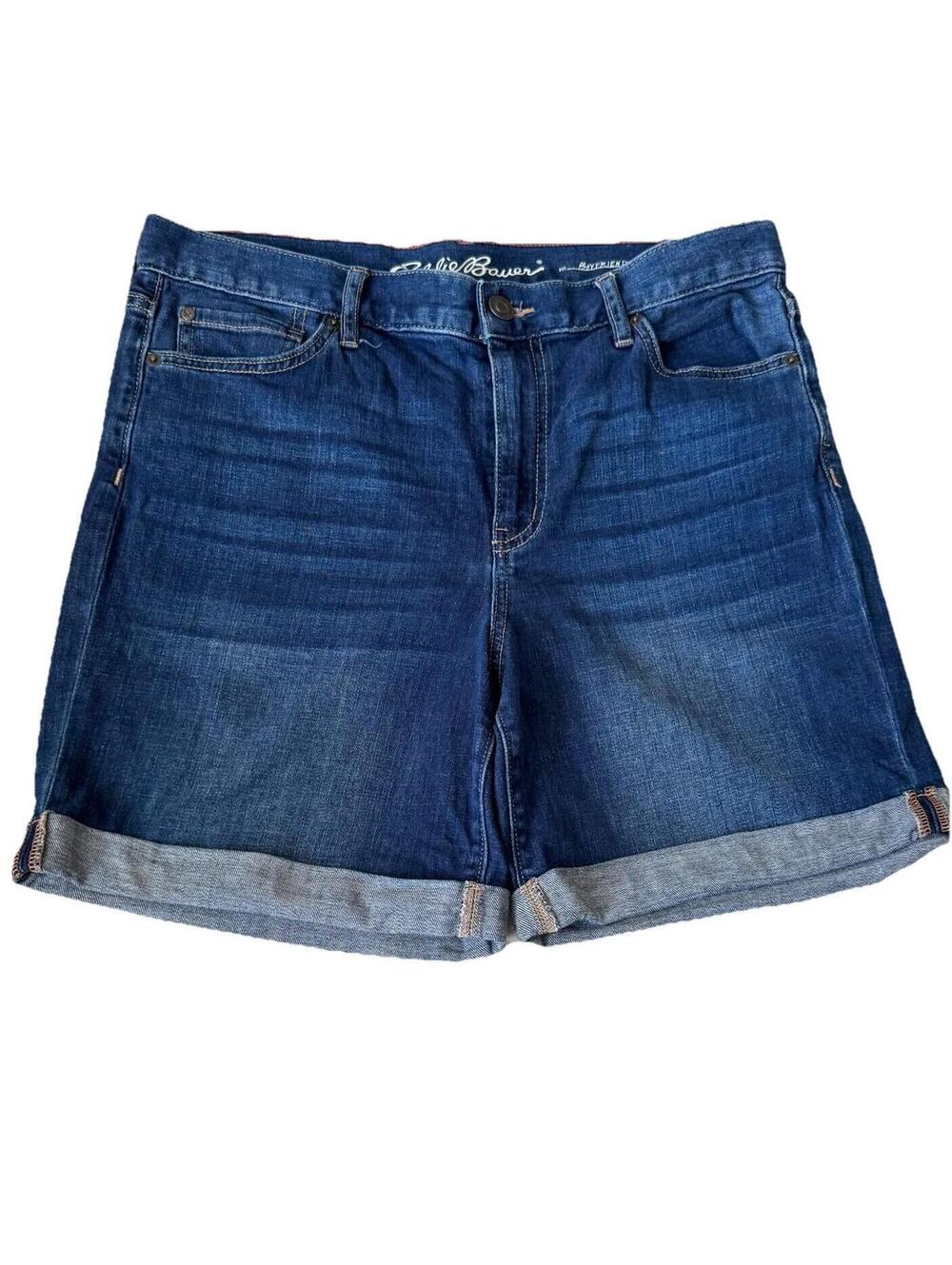 Eddie Bauer Boyfriend Denim Shorts Women’s T8 Rolled Cuff Stretch Blue Jean